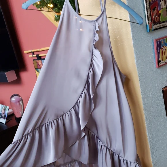 ASOS brand silvery lilac satiny halter ruffle blouse size 8 - Picture 9 of 14